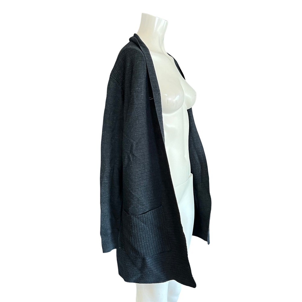 Theory Reeda Q Noble Charcoal Grey Ribbed Wool Open Front Cardigan P Pocket